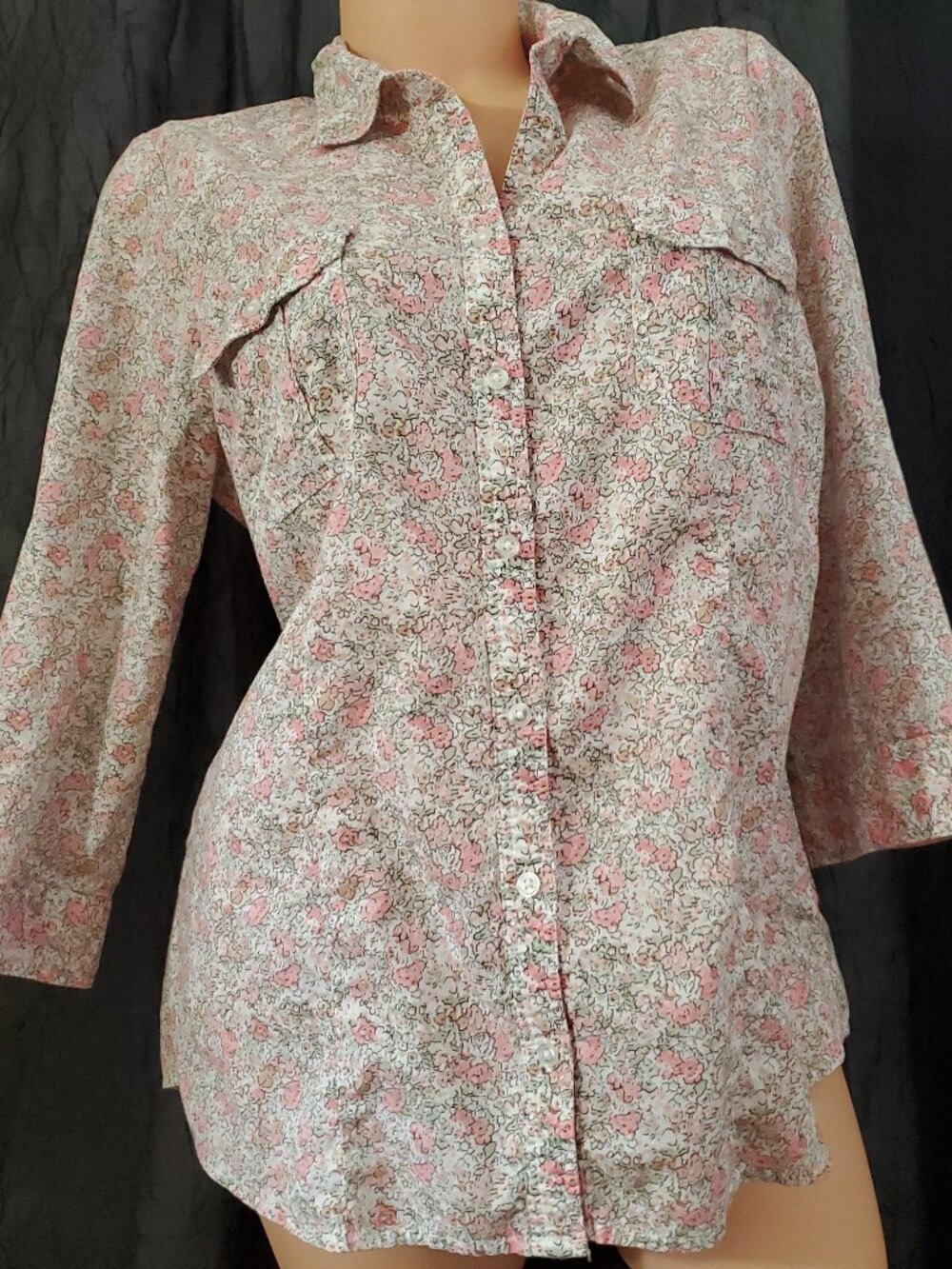 Vtg 90s St Johns Bay Floral Button Down Shirt Womens L Cotton Utility Cottagecor